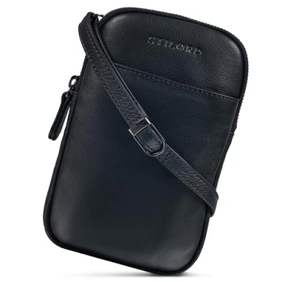 Image of STILORD &#039;Loki&#039; Leather Chest Bag Vintage Crossbody Phone Case for Smartphone Sling XS Fanny Pack Genuine Leather, Colour:Black