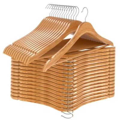 Image of Utopia Home Premium Wooden Hangers 30 Pack Durable &amp; Slim Coat Hanger Suit with 360 Degree Rotatable Hook Wood Shoulder Grooves (Natural Color)