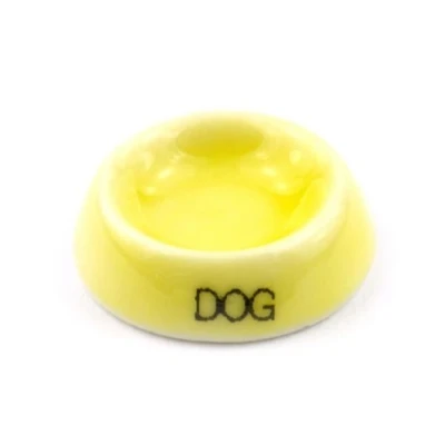Image of MyTinyWorld Dolls House Miniature Yellow Handmade Ceramic Dog Bowl