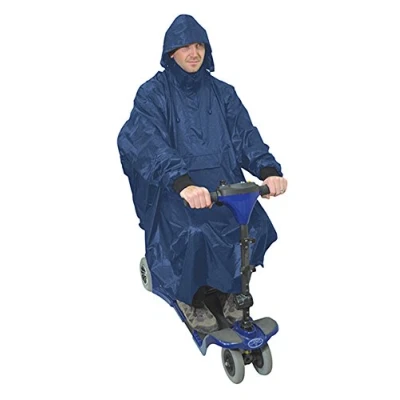 Image of Aidapt Waterproof Scooter Poncho Full Weather Protection, Showers, Rain, Cold, Drawstring Hood, Elasticated Cuffs, Universal Sizing,Mobility,Elderly,Cape,Windproof,Coverall,Disability,Navy Blue