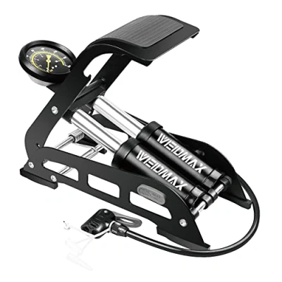 Image of WEIDMAX Double Barrel Foot Pump, Cylinder Bike Pump Floor Portable Bicycle Tire Road Air Inflator with Pressure Gauge &amp; Smart Valve Head