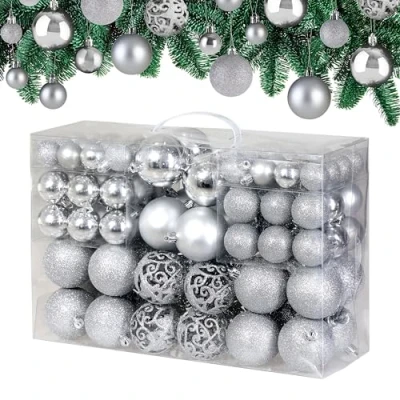 Image of CASARIA® 100Pcs Christmas Tree Baubles Set Xmas Decorations Balls With Hooks Festive Holiday Indoor Outdoor Hanging Ornaments 32x Ø30mm 36x Ø40mm Ø60mm Elegant Silver