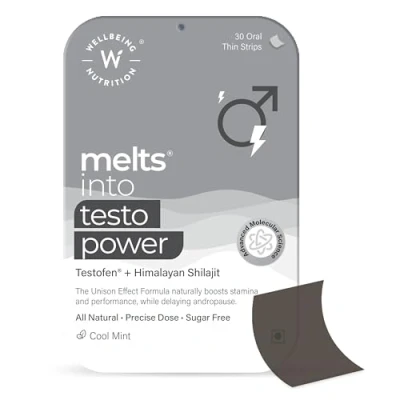 Image of Wellbeing Nutrition Melts Testo Power Testofen, Korean Ginseng, Zinc, Ginkgo Biloba Plant Based Testosterone Booster for Enhanced Performance, Improved Stamina &amp; Increased Energy (30 Oral Strips)