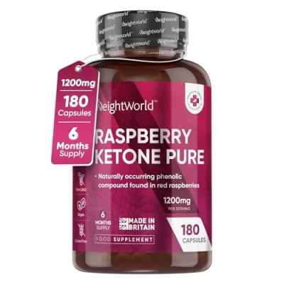 Image of Pure Raspberry Ketones 180 Capsules 1200mg High Strength 6 Months Supply Vegan Ketone for Men &amp; Women Suits Low Carb Keto Diet Feel Fuller Lighter Made in The UK