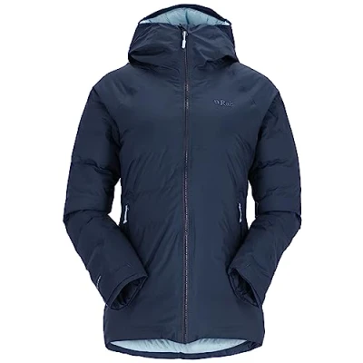 Image of Rab Women&#039;s Valiance Down Jacket Waterproof Windproof Insulator for Climbing, Mountaineering, &amp; Casual Deep Ink 12
