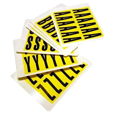 Image of Self Adhesive Labels Numbers A Z, Easy Warehouse Identification, Clean Peel Leaves No Residue, Each Card is 21mm High X 56mm Wide Yellow