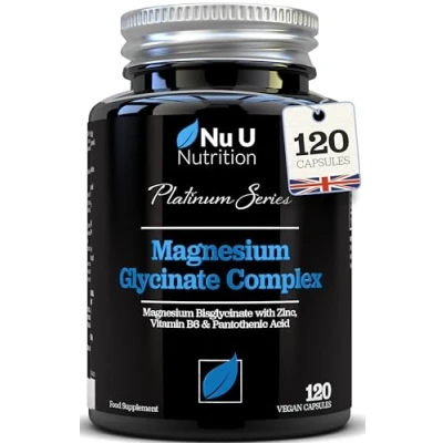 Image of Magnesium Glycinate Complex with Vitamin B6, Zinc &amp; Pantothenic Acid 120 Vegan Capsules 250mg Elemental per Serving High Strength Bisglycinate Nu U Nutrition