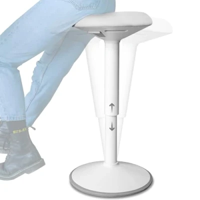 Image of Backerz Ergonomic Wobble Stool Office with 40 60 cm Height Adjustable, Standing Stool, Work Compact for Home and Covered Water Repellent Fabric, Matte White