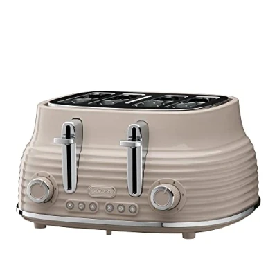 Image of Daewoo Sienna Collection 4 Slice Toaster, Adjustable Browning Controls, Cancel, Defrost, Reheat Functions With Removable Crumb Tray For Easy Cleaning, Taupe