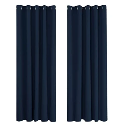 Image of Deconovo Super Soft Ring Top Curtains Thermal Insulated Blackout for Nursery 66 x 72 Inch Navy Blue 2 Panels