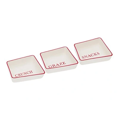 Image of Premier Housewares Bowls Snack Bowl Dishes Sauce Dish Graphic Text Dip Serving Set of 3 Red/Cream 5 x 14 11