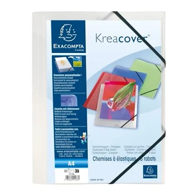 Image of Exacompta Ref 55188E Kreacover Collection Customisable PP Elastic Flap Folders Suitable for A4 Documents, Translucent Polypropylene Clear (Pack of 5)