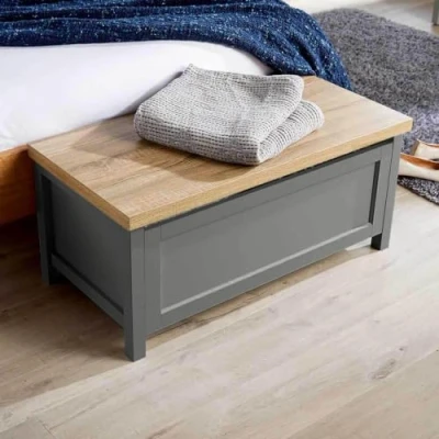 Image of Home Source Wooden Ottoman Storage Toy Chest Bedding or Blanket Box, Sonoma Oak Effect, Dark Grey, 90cm