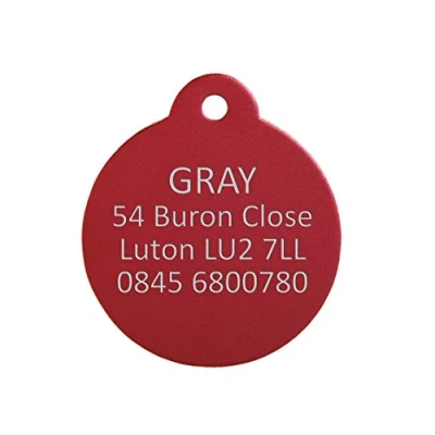 Image of BWM Aluminium Personalized Pet ID Tags Dog Tag for Pets Laser Engraved &amp; Personalised Dogs Cats Durable, Strong Deeply Medium Pendant, Red