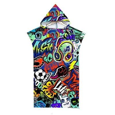 Image of Adults Hooded Towel Poncho,Changing Robe Towel,Men Women Teen Boy Girls Design Beach Poncho,Holidays,Swimming,Surfing,Bathing,Travel Microfibre Swim Towels (Game Graffiti)