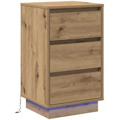 Image of vidaXL Bedside Cabinet with LED Artisan Oak 39x34.5x65 cm Engineered Wood