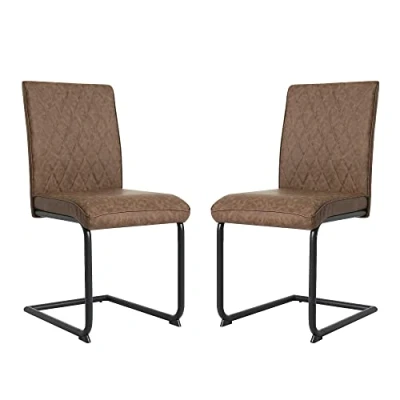 Image of RayGar Nestor Modern Dining Chairs Faux Leather High Back Kitchen Set of 2 (Brown)