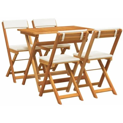 Image of vidaXL 5 Piece Folding Bistro Set with Cushions Solid Wood Acacia