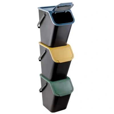 Image of Go Practic Kitchen Bin Set 3 Pieces Recycling Bins For Carbon Filter Click Lid 25 L Yellow Blue Green
