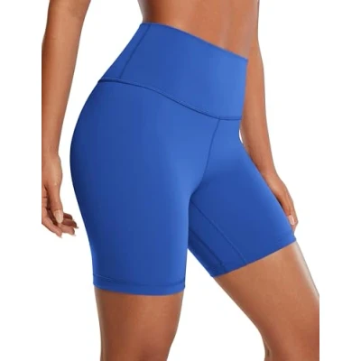 Image of CRZ Yoga Women&#039;s Naked Feeling Gym Shorts 6&#039;&#039; High Waisted Cycling Leggings Workout Running Spandex Pants Waves Blue 8