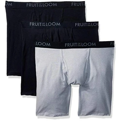 Image of Fruit of the Loom Men&#039;s Breathable Underwear Boxer Briefs, Long Leg Cotton Mesh 3 Pack, S UK