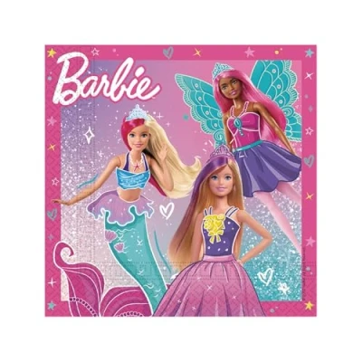 Image of Procos Paper Napkins FSC Barbie Fantasy (33 x 33 cm, Double Veil), 20 Pieces, Pink, Light Blue, 94568