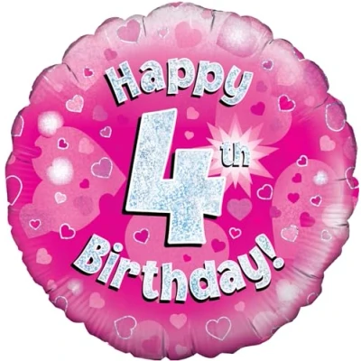 Image of Oaktree UK 18&quot; Happy 4th Birthday Pink Holographic