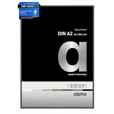 Image of nielsen Alpha Photo Frame A2, 42x59.4cm Aluminium Picture Frame, Platin with Protective Float Glass and Push Turn Clips