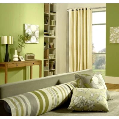 Image of Just Contempo Faux Silk Eyelet Lined Curtains, Ivory, 66x54 inches