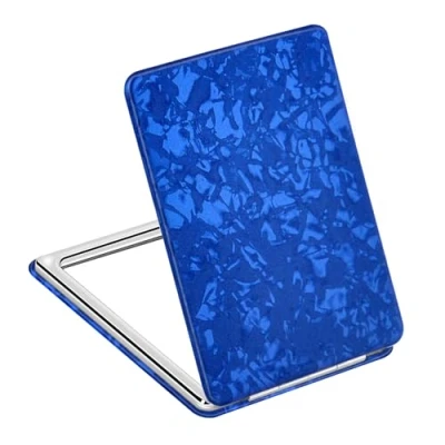 Image of Compact Vanity Makeup Mirror for Men Women Girls, Amazing Travel Cosmetic Mirrors Pocket Handbag Purse Wallet, Portable Magnifying Handheld Small Mirror, Blue Rectangular Two Sided