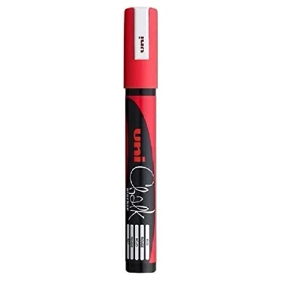 Image of Uni Red Bullet Tip Nib (1.8 2.5mm) Liquid Chalk Marker Pen Colour Whiteboard Blackboard Chalkboard Menu Glass Windows Wet Wipe Non Permanent (Pack Of 1) PWE 5M