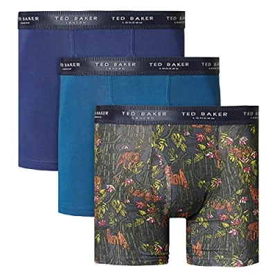 Image of Ted Baker Mens 3 Pack Boxer Briefs Medieval Blue/Gibraltar Sea/Navy S