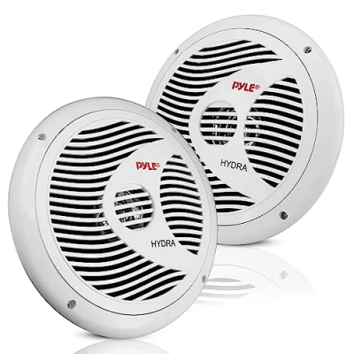 Image of PYLE 6.5 Inch Dual Marine Speakers 2 Way Waterproof and Weather Resistant Outdoor Audio Stereo Sound System with 150 Watt Power, Polypropylene Cone Cloth Surround 1 Pair PLMR60W (White)