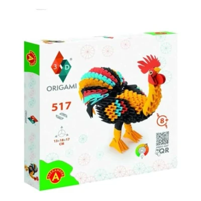 Image of Origami 3D 501841 Rooster Beautiful Paper Sculpture with Patented Components and Comprehensible Building Instructions (English Language not Guaranteed), 517 Pieces, 13 x 18 17 cm,