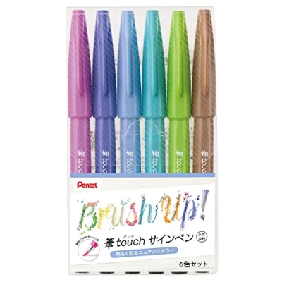 Image of Pentel Brush Touch Sign Pen, Set of 6 Colors
