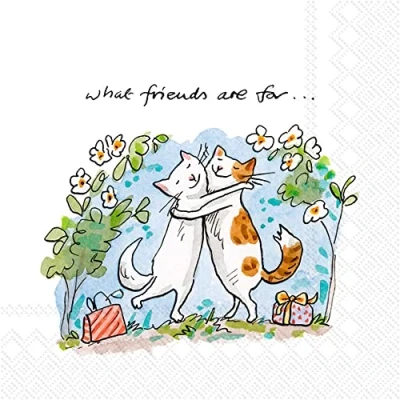 Image of Boston International IHR 3 Ply Paper Napkins, 20 Count Cocktail Size, Cats Friends