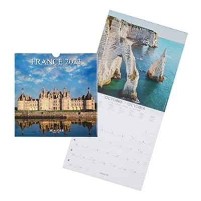 Image of DRAEGER PARIS Wall Calendar France 2023 to Hang 29 x cm 16 Months September 22 Dec 23 7 Languages Kitchen, Bedroom, Office Monthly Grid FSC® Certified Paper