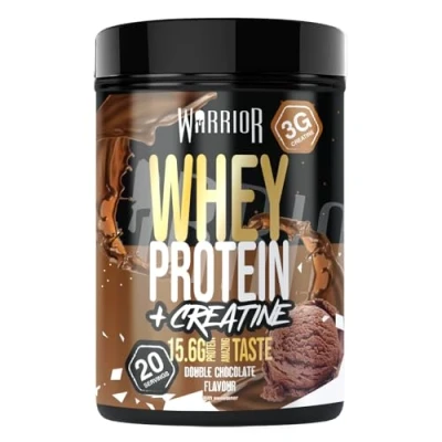 Image of Warrior Whey Protein Powder + Creatine 500g Sports Nutrition Shake for Muscle Growth, Performance, and Recovery Enjoy Post Workout Low Sugar 20 Servings (Double Chocolate)
