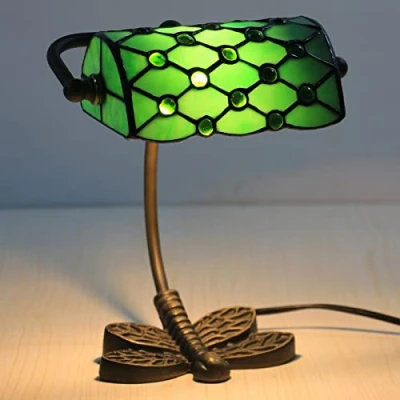Image of Uziqueif Bankers Lamp Green,Tiffany Style Lamp, Stained Glass Retro Classic Table Desk Lamps for Study