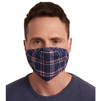Image of Hatley Unisex Double Layer Face Mask With Ear Elastic Fashion Scarf, Navy Plaid, 1 Count (Pack of 1)