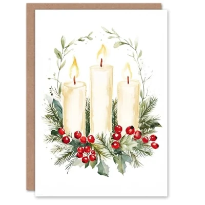 Image of Artery8 Pillar Candles Holly Wreath Festive Blank For Him Or Her Art Xmas Christmas Card
