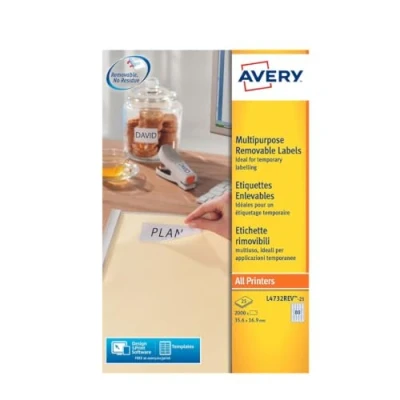 Image of AVERY Pack of 2000 self Adhesive and Removable Labels, Customizable Printable, Size 35.6 x 16.9 mm, Laser/Inkjet Printing, (L4732REV 25)