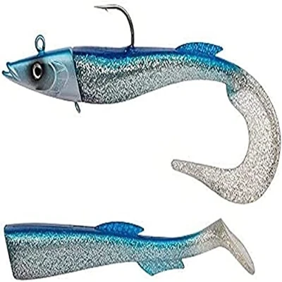 Image of Berkley PowerBait Power Sandeel, Fishing Hook, Soft Lures, Paddle Tail &amp; Curl Supplied Sea Fishing, Cod, Unisex, Metallic Blue, 160g 210mm