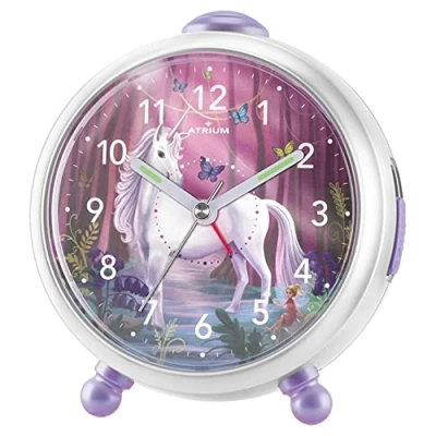 Image of JACQUES FAREL Atrium Miraluna A932 0 Children&#039;s Girls Unicorn Fairy Alarm Clock, Non Ticking Snooze Function, Luminous Analogue Quartz (White)