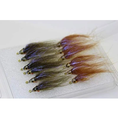 Image of Tigofly 12 pcs Brown Olive UV Polar Fry Slowly Sinking Salmon Trout Steelhead Minnow Fly Fishing Flies Lures Set Size #8 (Assorted)