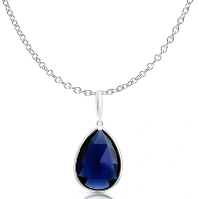 Image of Crystalline Azuria Women 18ct White Gold Plated Teardrop Blue Simulated Sapphire Zirconia Crystals Pendant Necklace 17.7 inches
