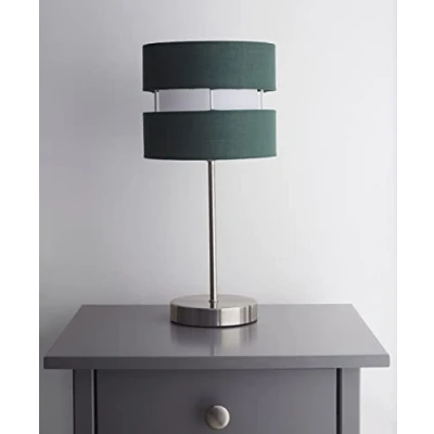 Image of Table Lamp with Layer Fabric Light Shade Forest Green