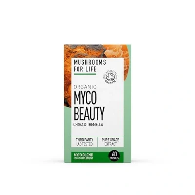 Image of Organic Myco Beauty Tremella + Chaga Mushroom Super Blend (6 Blend) 60 Caps or 60g Powder Superfood Supplement Pure Grade Extracts, No Binders (60 Caps)