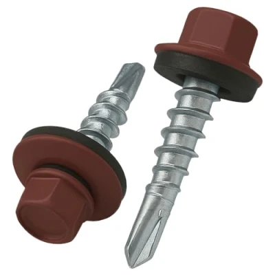 Image of 4.8 mm x 25 Roofing Screws, Hex Head Self drilling Color (RAL 3009 Oxide Red) Roof Screws With EPDM Sealed Washer, Rust Proof Zinc Plated Hardened Coarse Threads Screw for Outdoor Use (50 pcs)