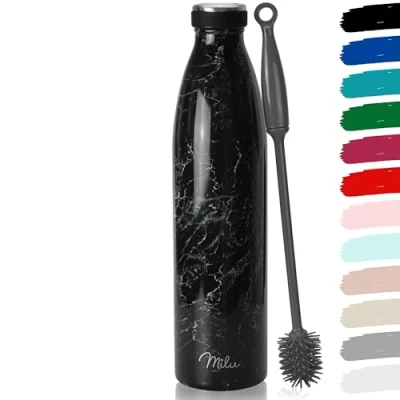 Image of Milu Stainless Steel Drinking Bottle 350ml 500ml 750ml 1L 1,5L Thermo Insulated Water Leak Proof Double Walled Carbonated incl. Cleaning Brush (Granite Black, 1,5L)